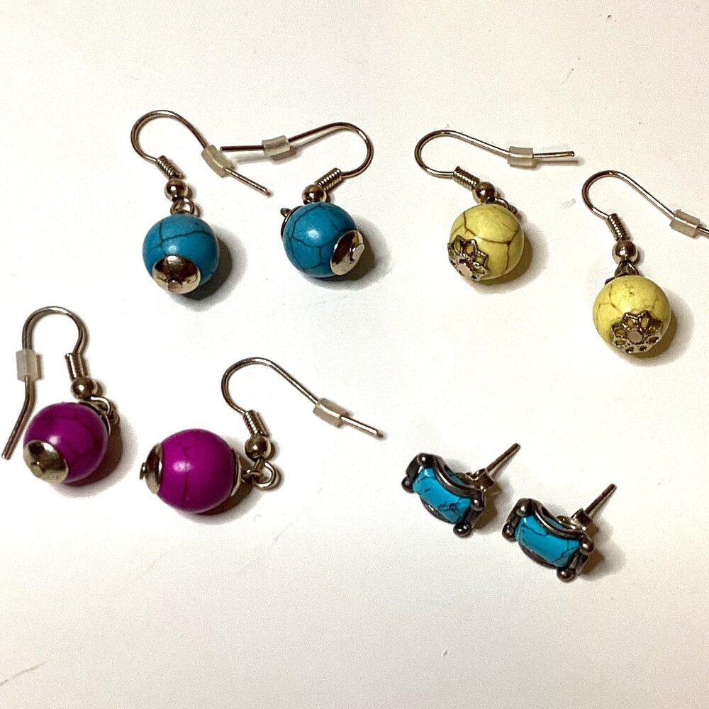 Yellow / Turquoise Bead Drop Earrings for Pierced Ears Costume Elegant Wedding